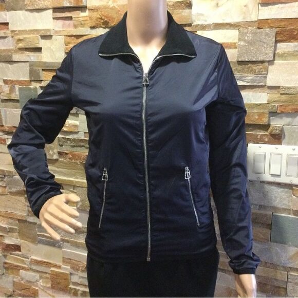 HERMES SELLIER Navy Nylon and Fleece Lined Light Zip Jacket - Picture 1 of 12